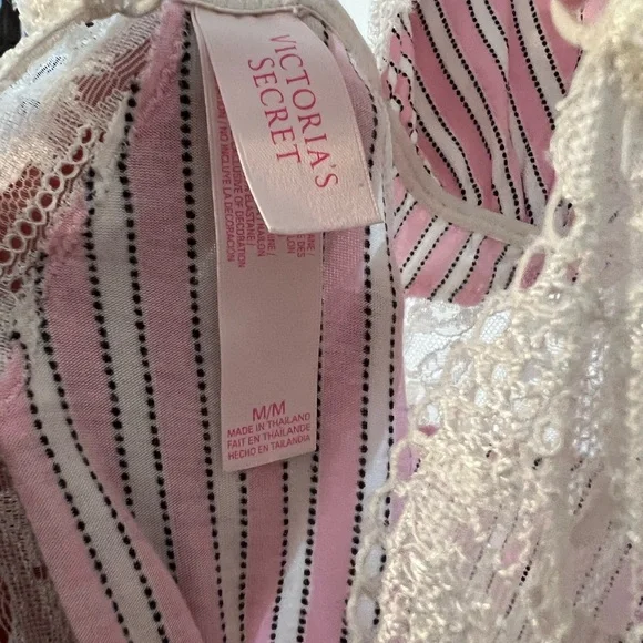 VICTORIA’S SECRET Classic Pink Stripe Lace Modal V-neck Slip Nightgown - Sz M🩷 - Picture 7 of 7